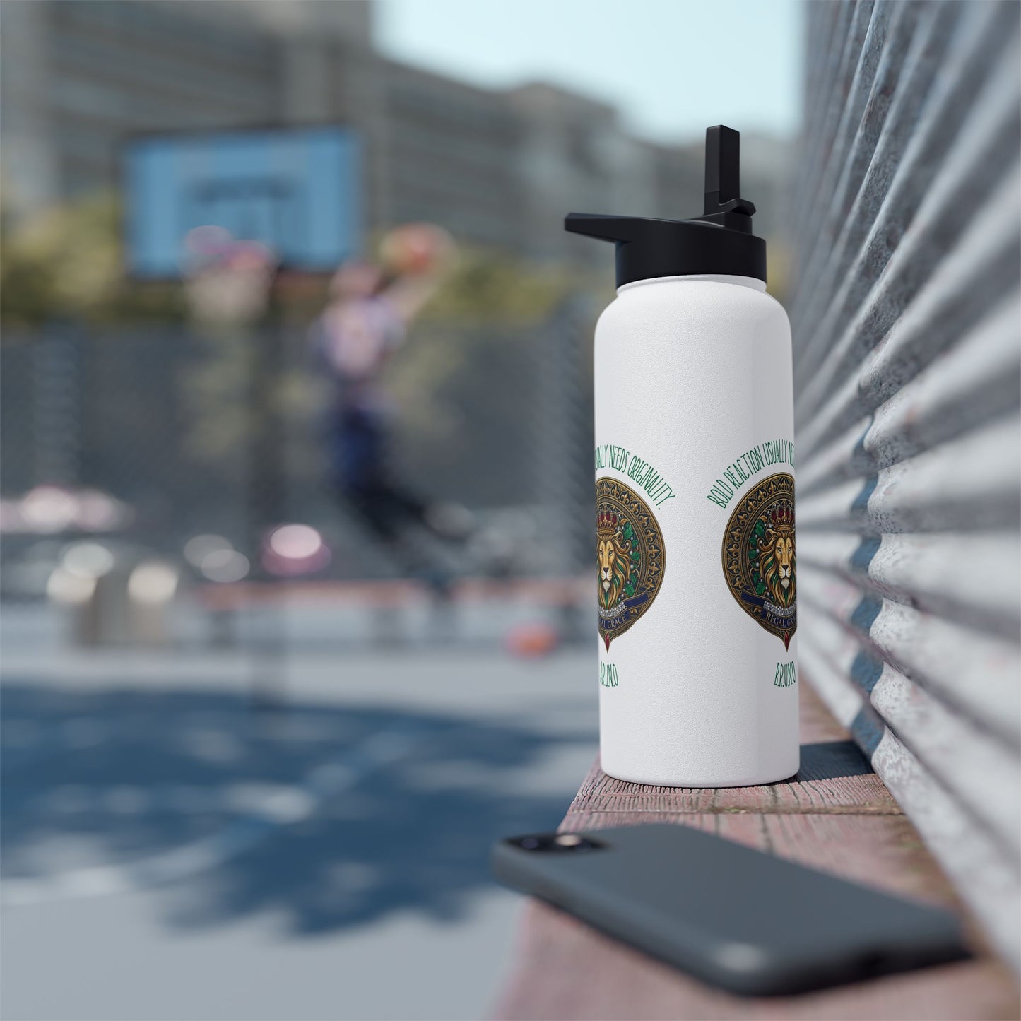 Personalized Initial Quote Circled Lion Stainless Steel Water Bottle
