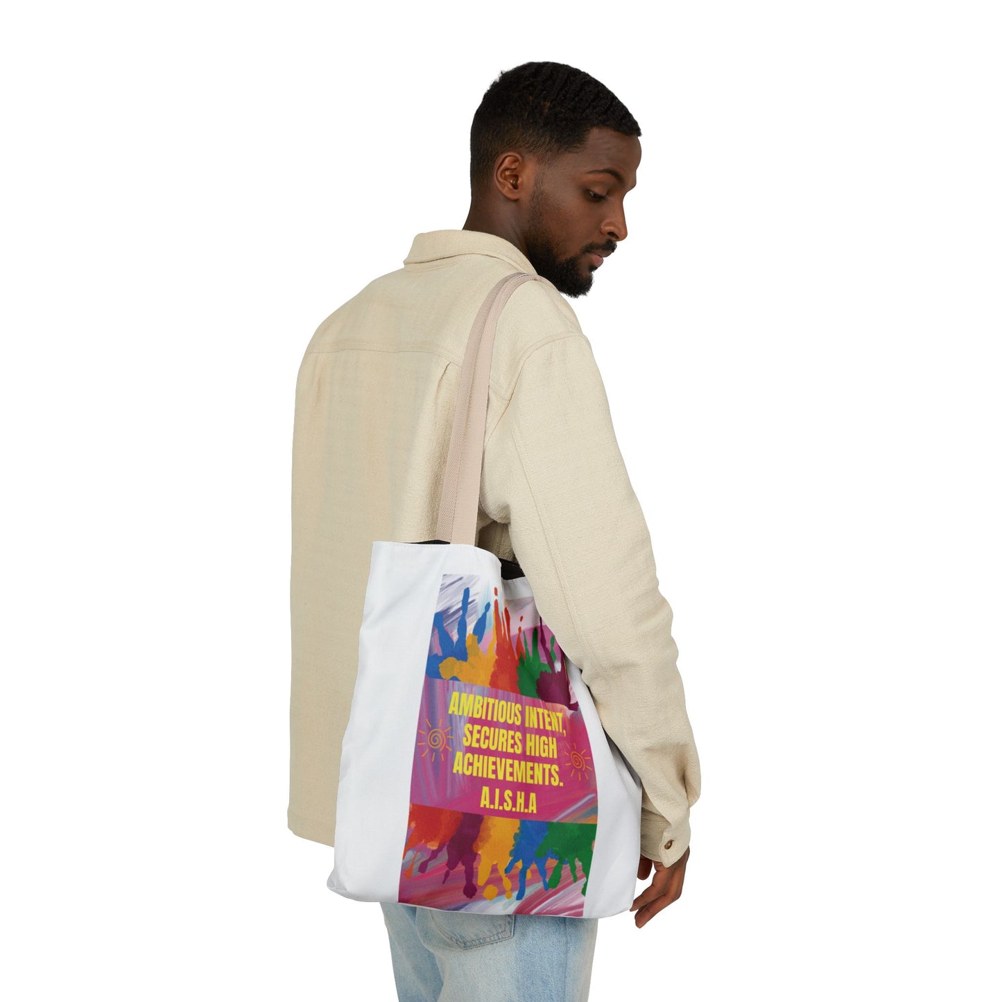 Personalized Initial Quote Colorful Paint Canvas Tote Custom Name