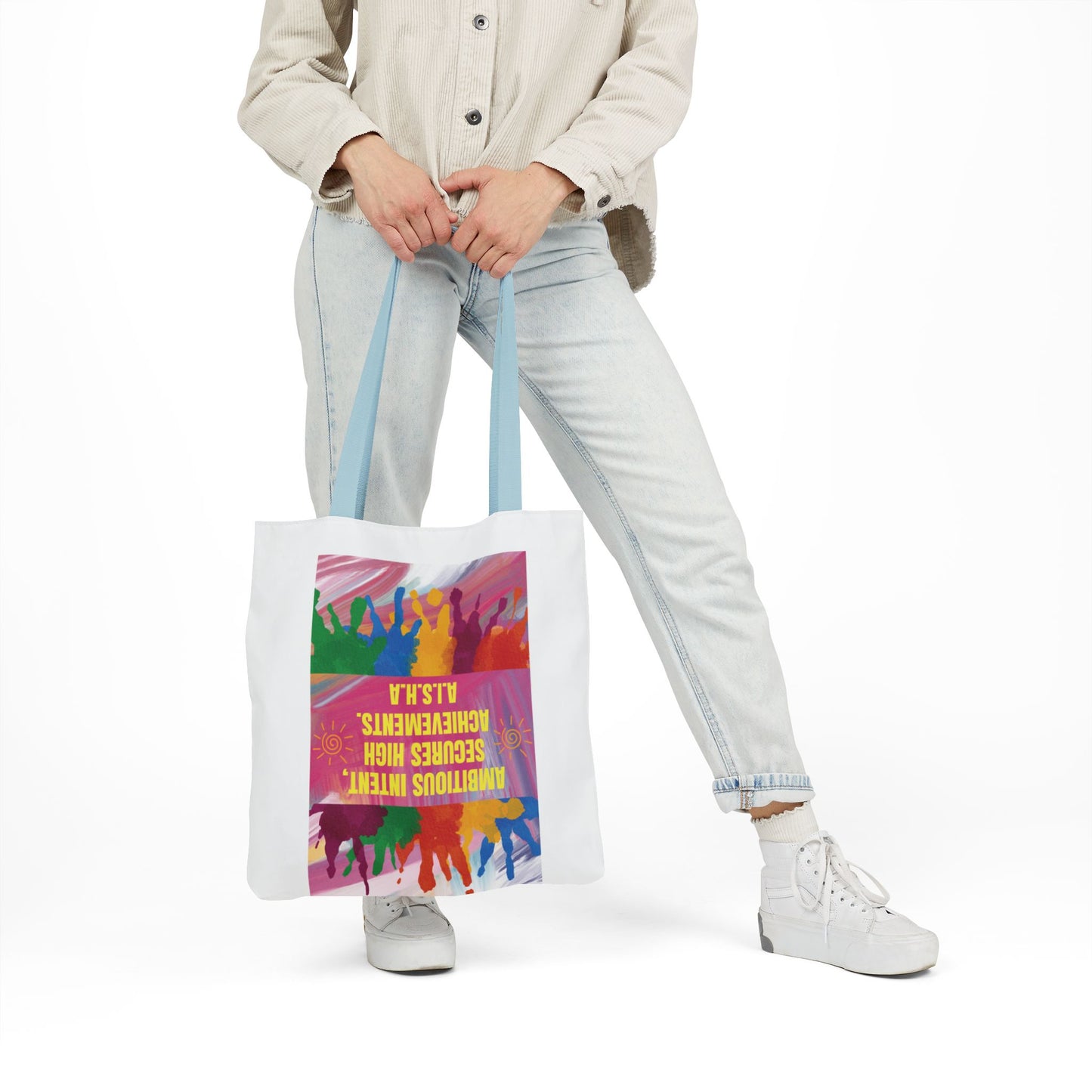 Personalized Initial Quote Colorful Paint Canvas Tote Custom Name