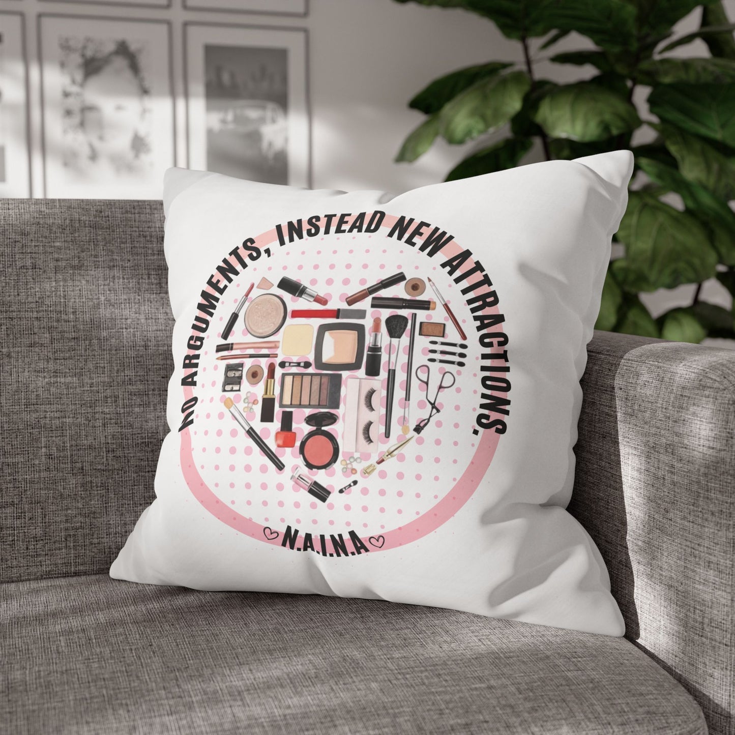Personalized Initial Quote Cosmetic Heart — Custom Sayings on Square Poly Canvas Pillowcase