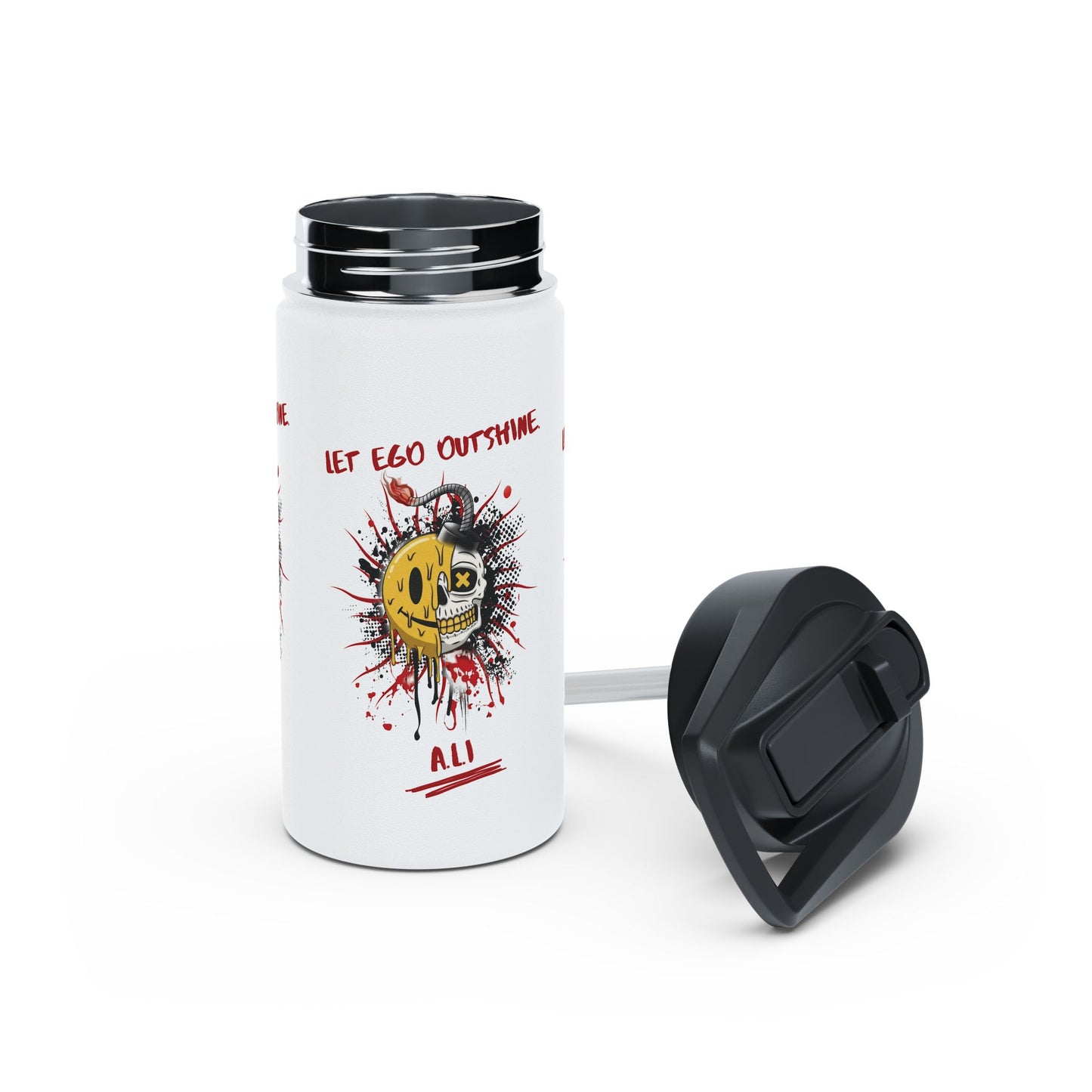 Personalized Initial Quote Split Smile Skull Stainless Steel Water Bottle