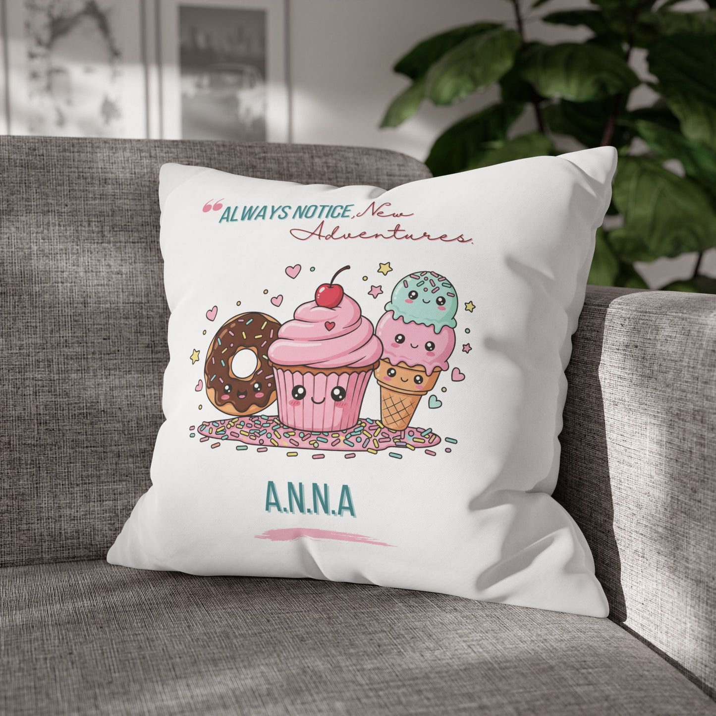 Personalized Initial Quote Sweet Treat — Custom Sayings on Square Poly Canvas Pillowcase