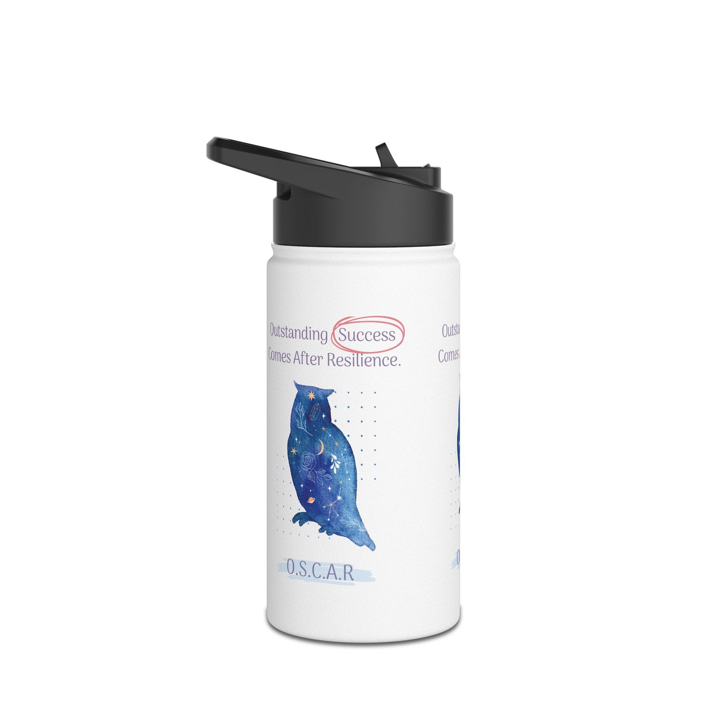 Personalized Initial Quote Owl Galaxy Stainless Steel Water Bottle