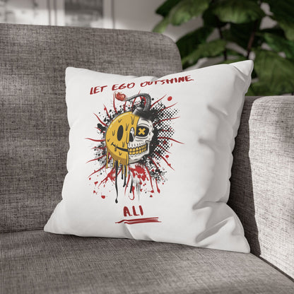 Personalized Initial Quote Smile Split Skull — Custom Sayings on Square Poly Canvas Pillowcase