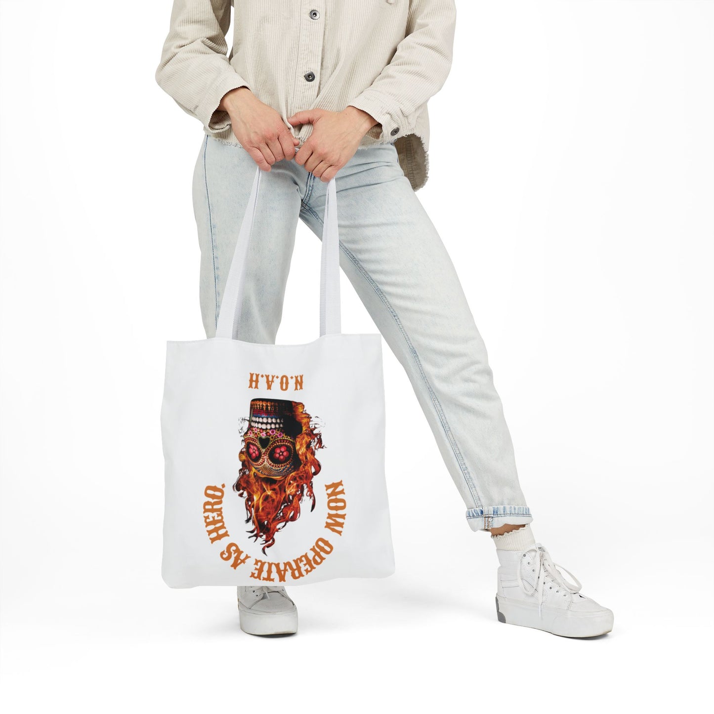 Personalized Initial Quote Fire Skull Canvas Tote Custom Name