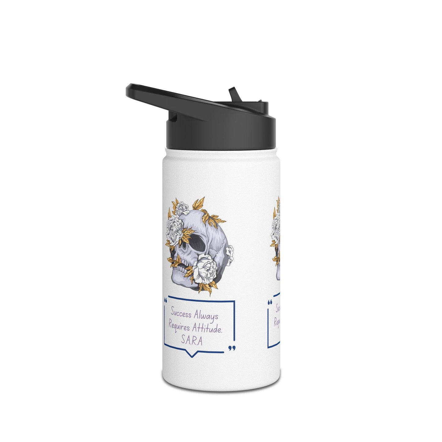 Personalized Initial Quote Floral Skull Stainless Steel Water Bottle