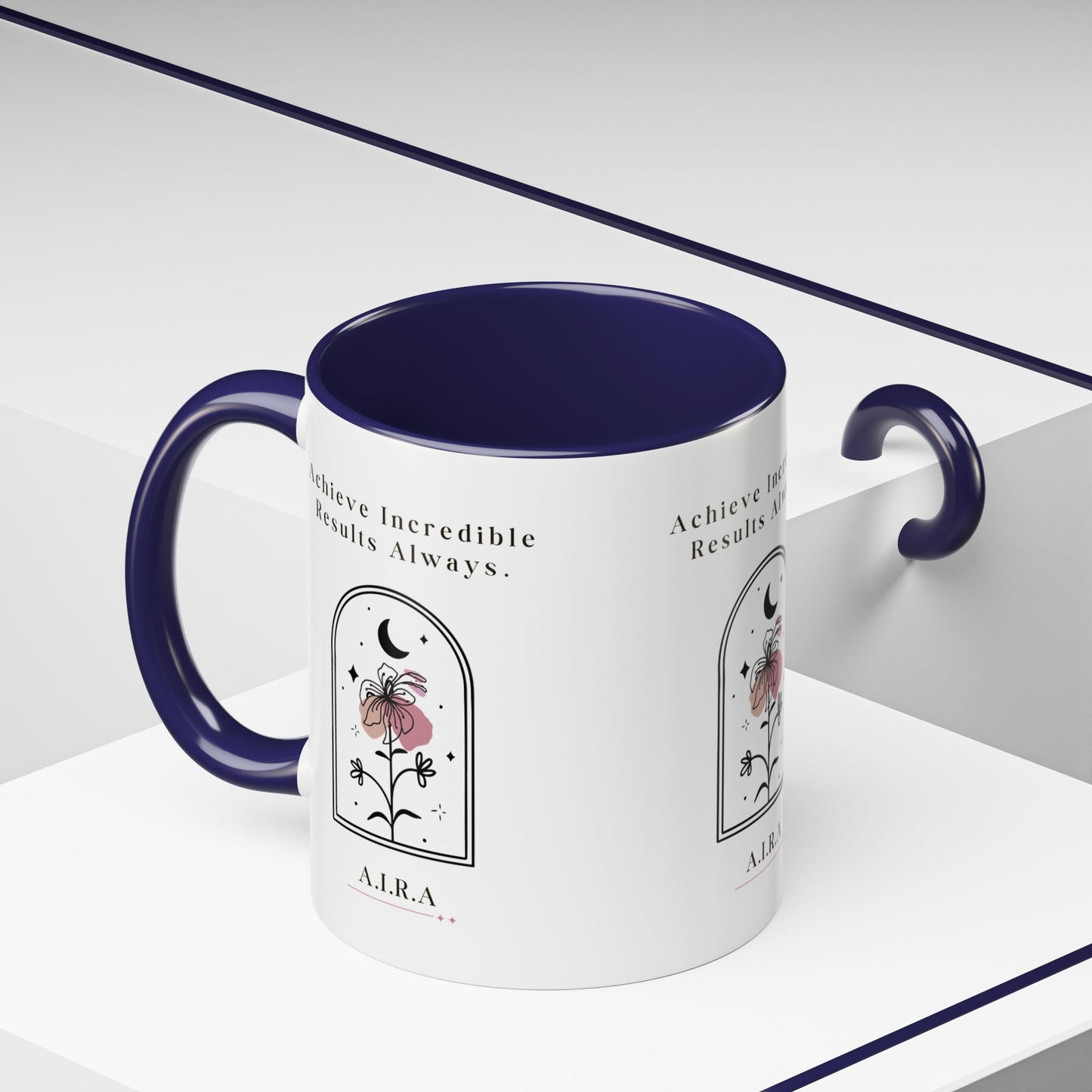 Personalized Initial Floral Moon Accent Coffee Mug