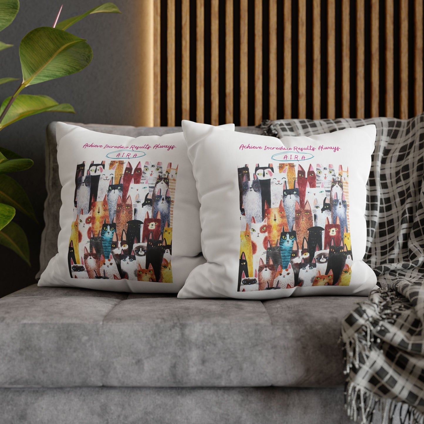 Personalized Initial Quote Cat Collage — Custom Sayings on Square Poly Canvas Pillowcase