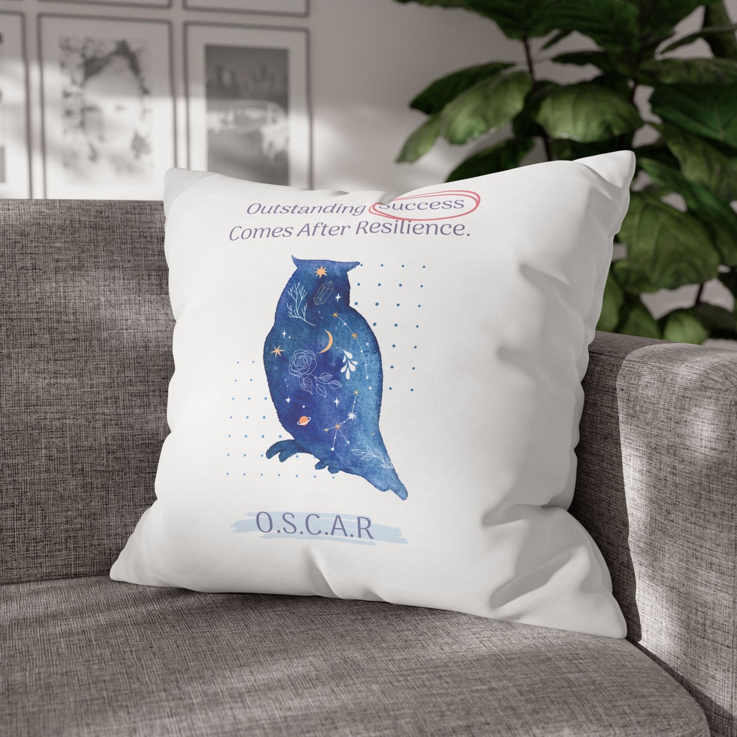 Personalized Initial Quote Galaxy Owl — Custom Sayings on Square Poly Canvas Pillowcase
