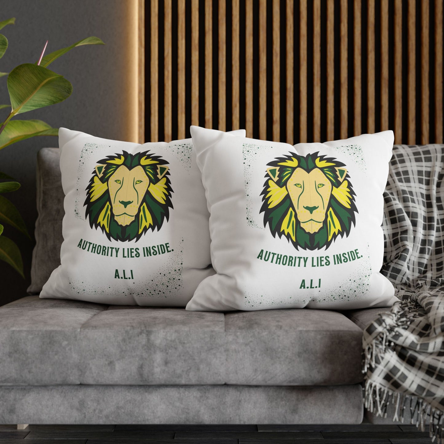 Personalized Initial Quote Lion — Custom Sayings on Square Poly Canvas Pillowcase