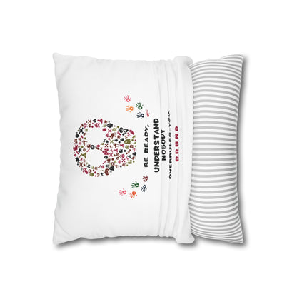 Personalized Initial Quote Floral Skull — Custom Sayings on Square Poly Canvas Pillowcase