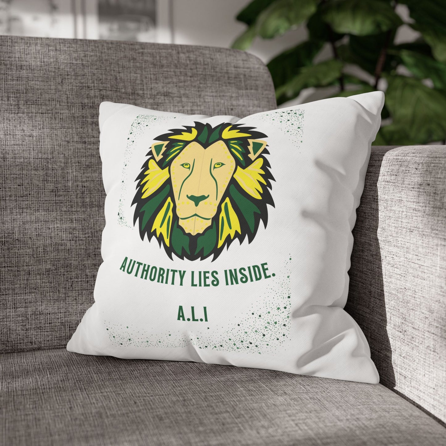 Personalized Initial Quote Lion — Custom Sayings on Square Poly Canvas Pillowcase