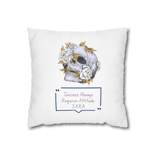 Customized monogrammed pillowcase with personalized quote. High-quality poly canvas square cushion cover, ideal for housewarming, wedding, or anniversary gifts with bespoke text.