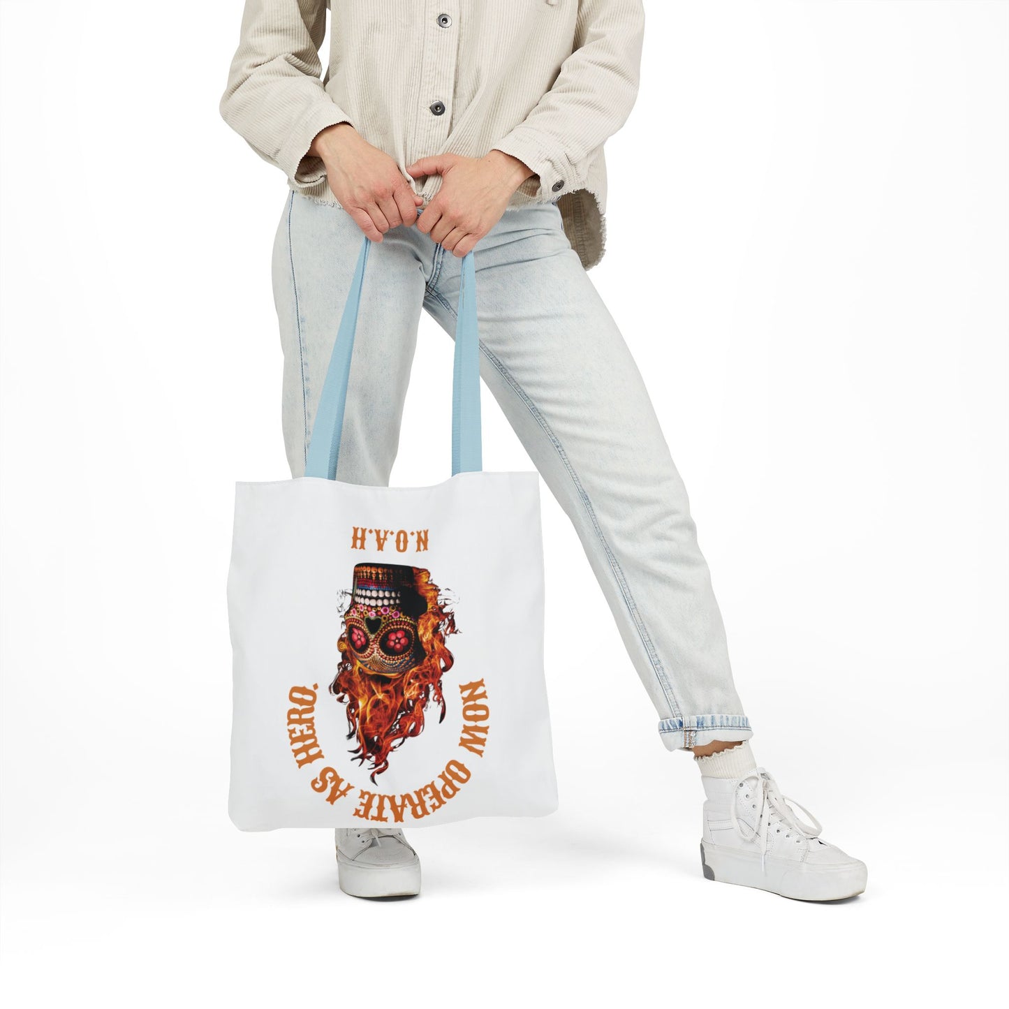 Personalized Initial Quote Fire Skull Canvas Tote Custom Name