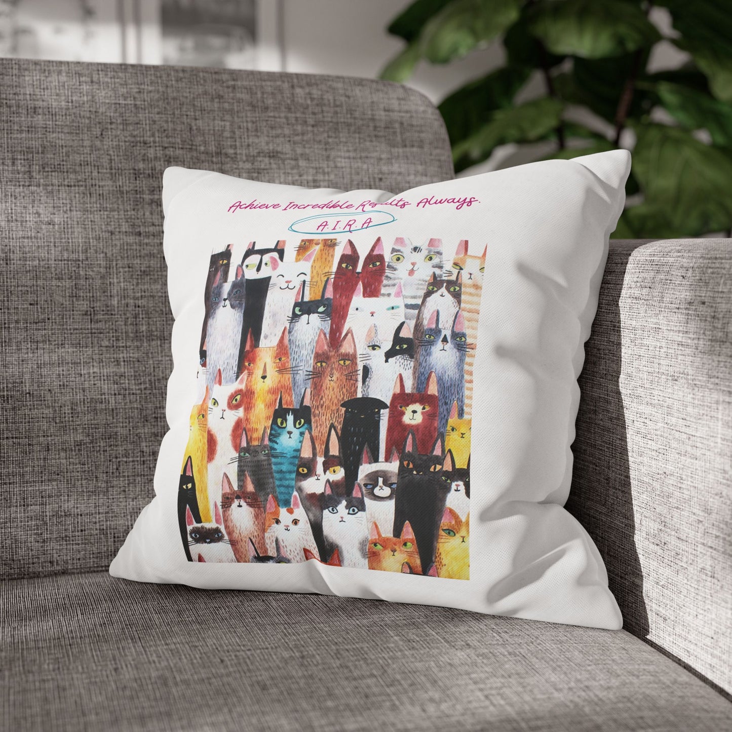 Personalized Initial Quote Cat Collage — Custom Sayings on Square Poly Canvas Pillowcase