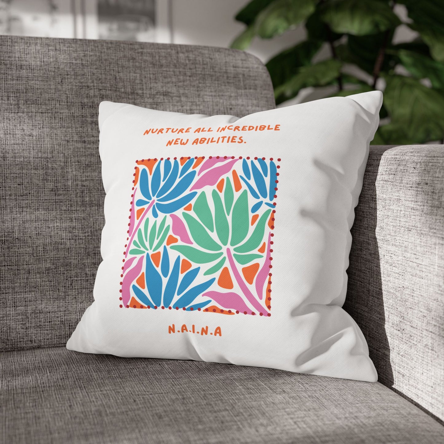 Personalized Initial Quote Floral Momentum — Custom Sayings on Square Poly Canvas Pillowcase