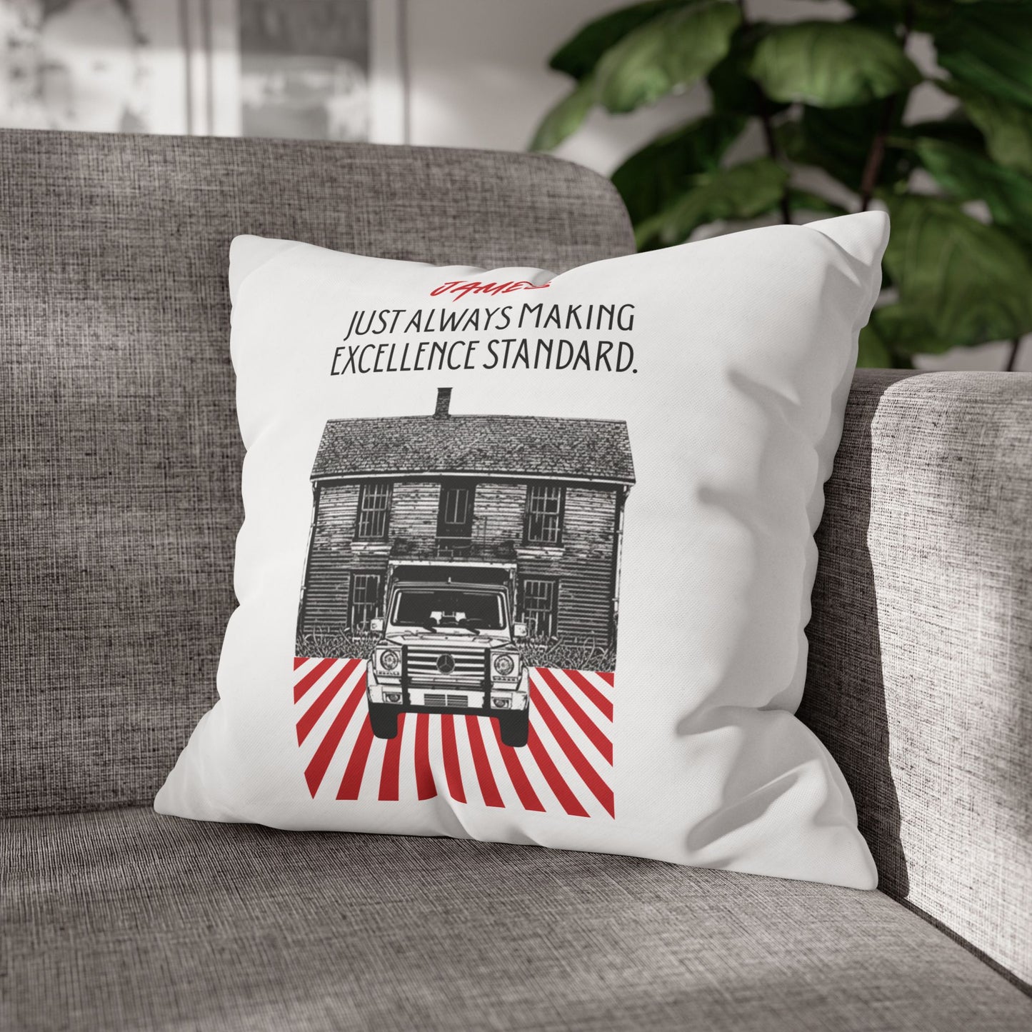 Personalized Initial Quote Vintage Car — Custom Sayings on Square Poly Canvas Pillowcase