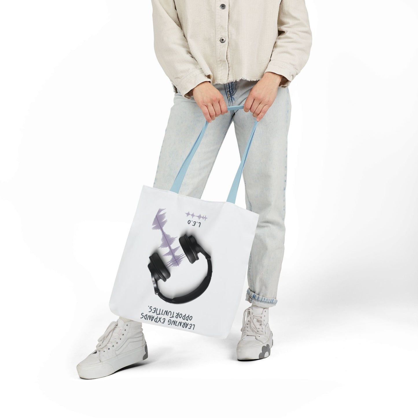 Personalized Initial Quote Headphones Canvas Tote Custom Name