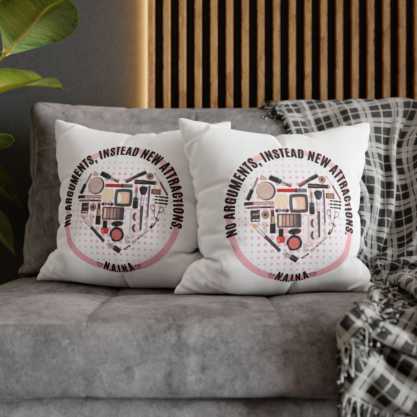 Personalized Initial Quote Cosmetic Heart — Custom Sayings on Square Poly Canvas Pillowcase