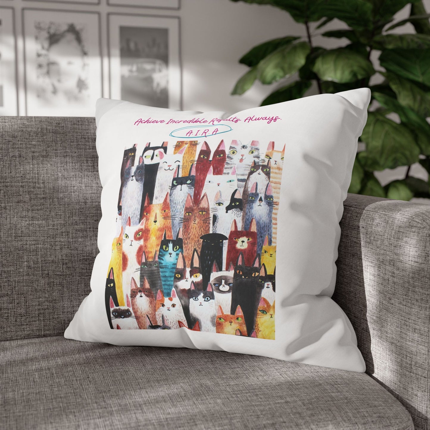 Personalized Initial Quote Cat Collage — Custom Sayings on Square Poly Canvas Pillowcase