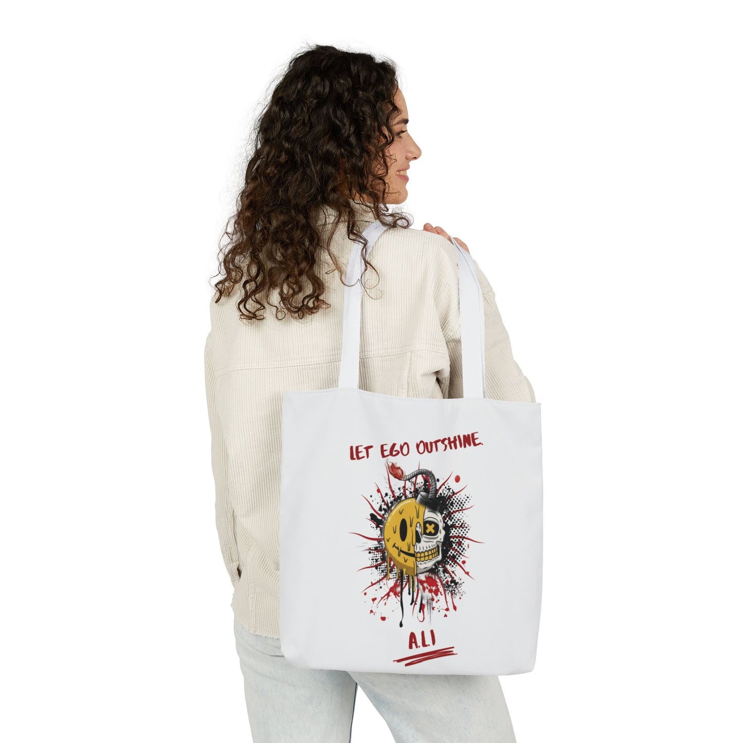 Personalized Initial Quote Split Smile Skull Canvas Tote Custom Name