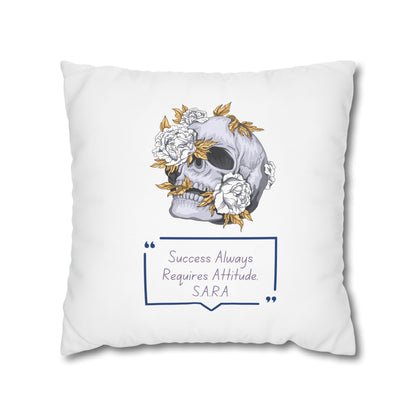 Personalized Initial Quote Floral Skull — Custom Sayings on Square Poly Canvas Pillowcase