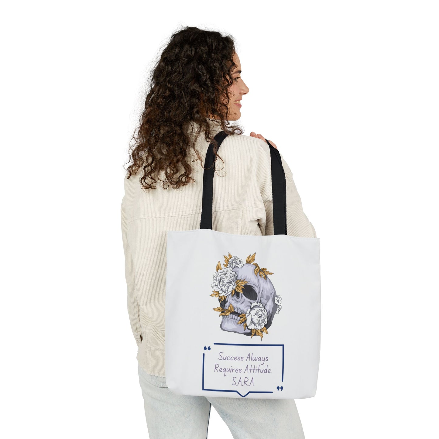 Personalized Initial Quote Floral Skull Canvas Tote Custom Name
