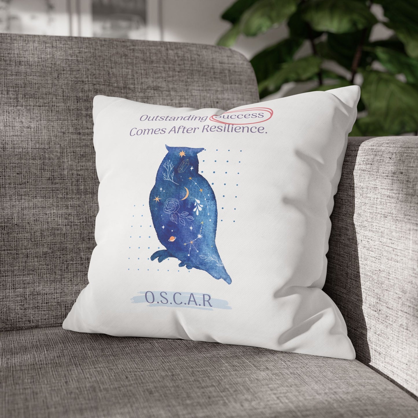 Personalized Initial Quote Galaxy Owl — Custom Sayings on Square Poly Canvas Pillowcase
