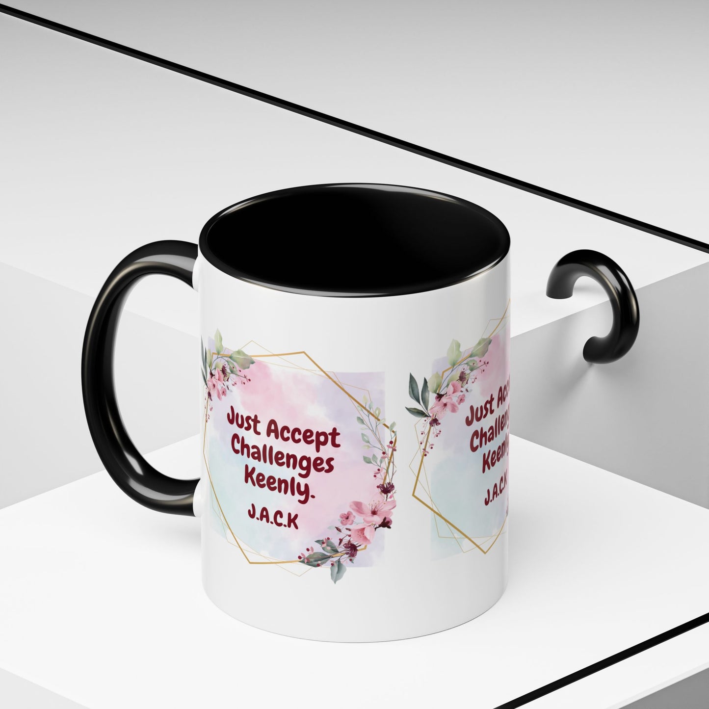 Personalized Floral Frame Accent Coffee Mug