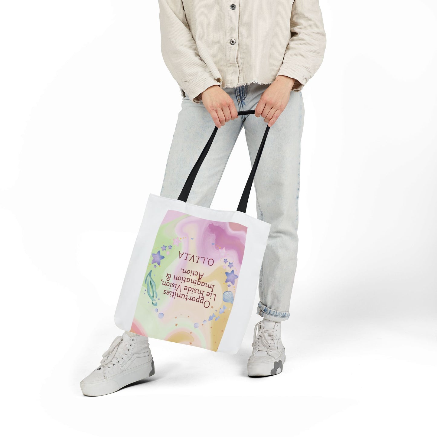 Personalized Initial Quote Ocean Theme Canvas Tote Custom Name