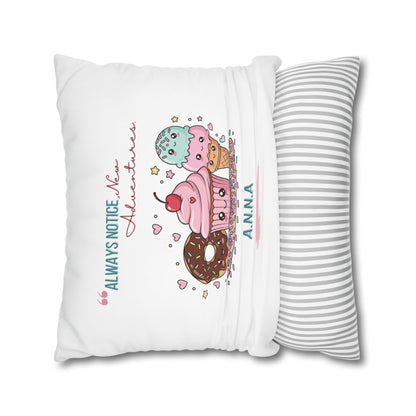 Personalized Initial Quote Sweet Treat — Custom Sayings on Square Poly Canvas Pillowcase