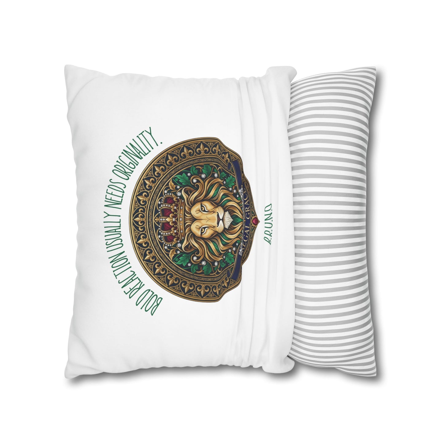 Personalized Initial Quote Circled Lion — Custom Sayings on Square Poly Canvas Pillowcase