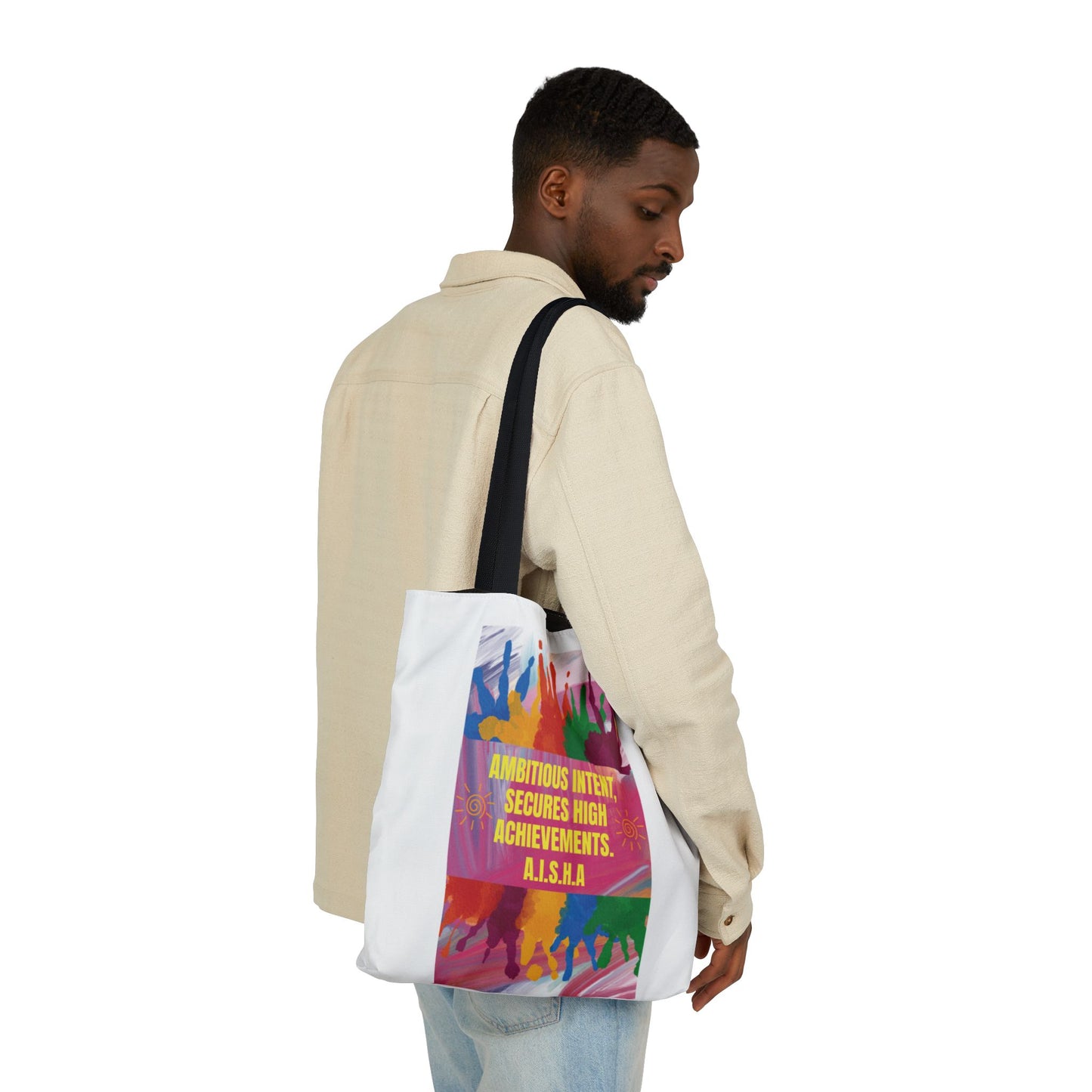 Personalized Initial Quote Colorful Paint Canvas Tote Custom Name