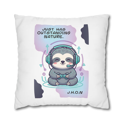 Personalized Initial Quote Sloth Gamer — Custom Sayings on Square Poly Canvas Pillowcase