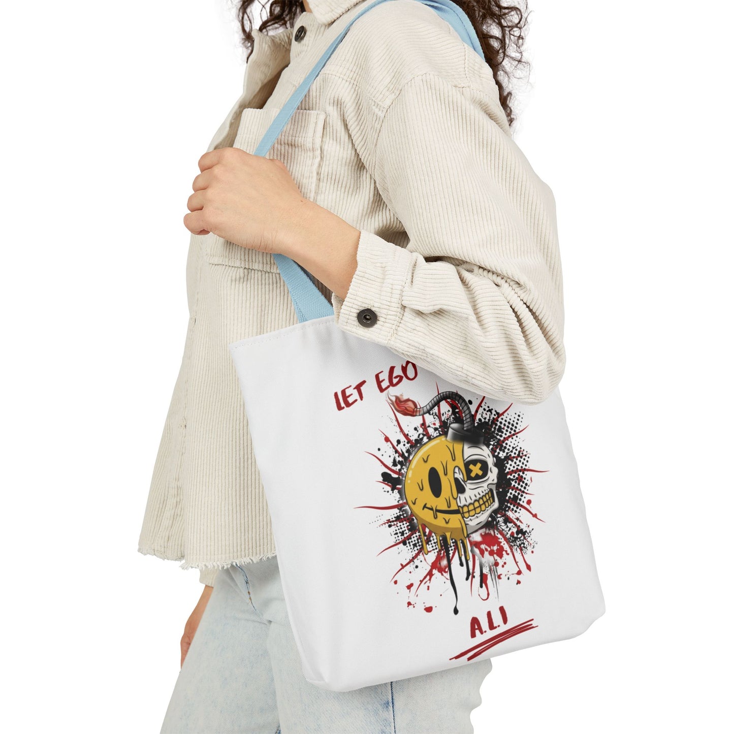 Personalized Initial Quote Split Smile Skull Canvas Tote Custom Name