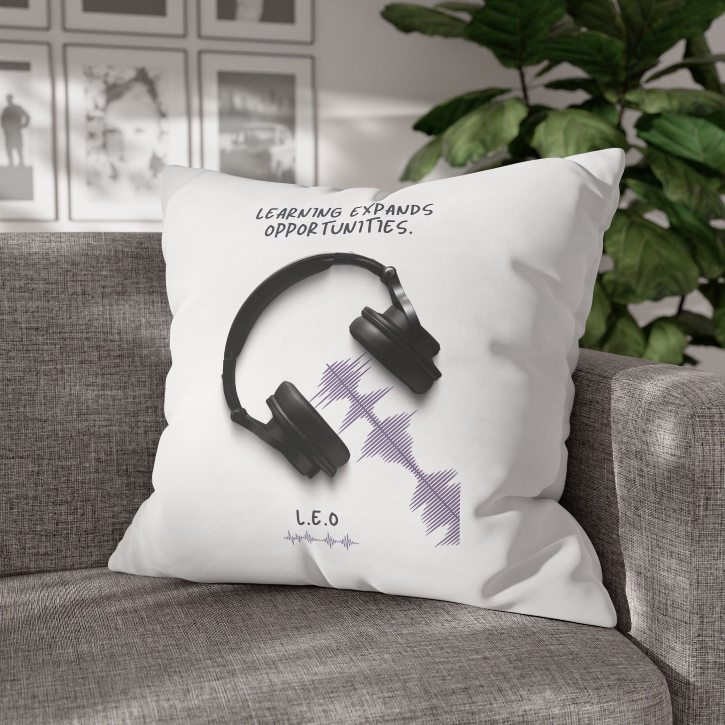 Personalized Initial Quote Headphone — Custom Sayings on Square Poly Canvas Pillowcase