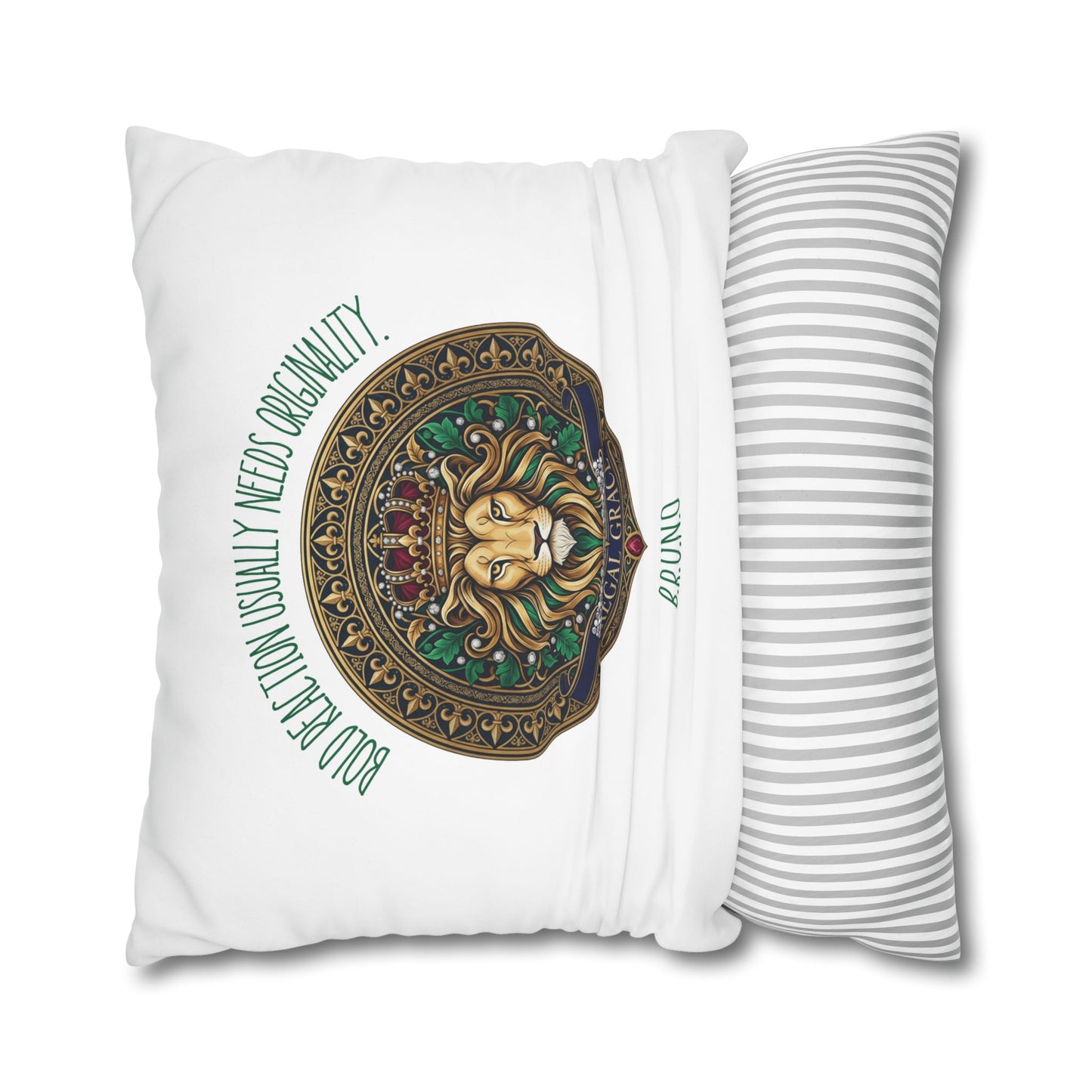 Personalized Initial Quote Circled Lion — Custom Sayings on Square Poly Canvas Pillowcase