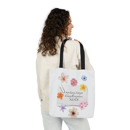 Personalized Initial Quote Floral Clip Canvas Tote Custom Name