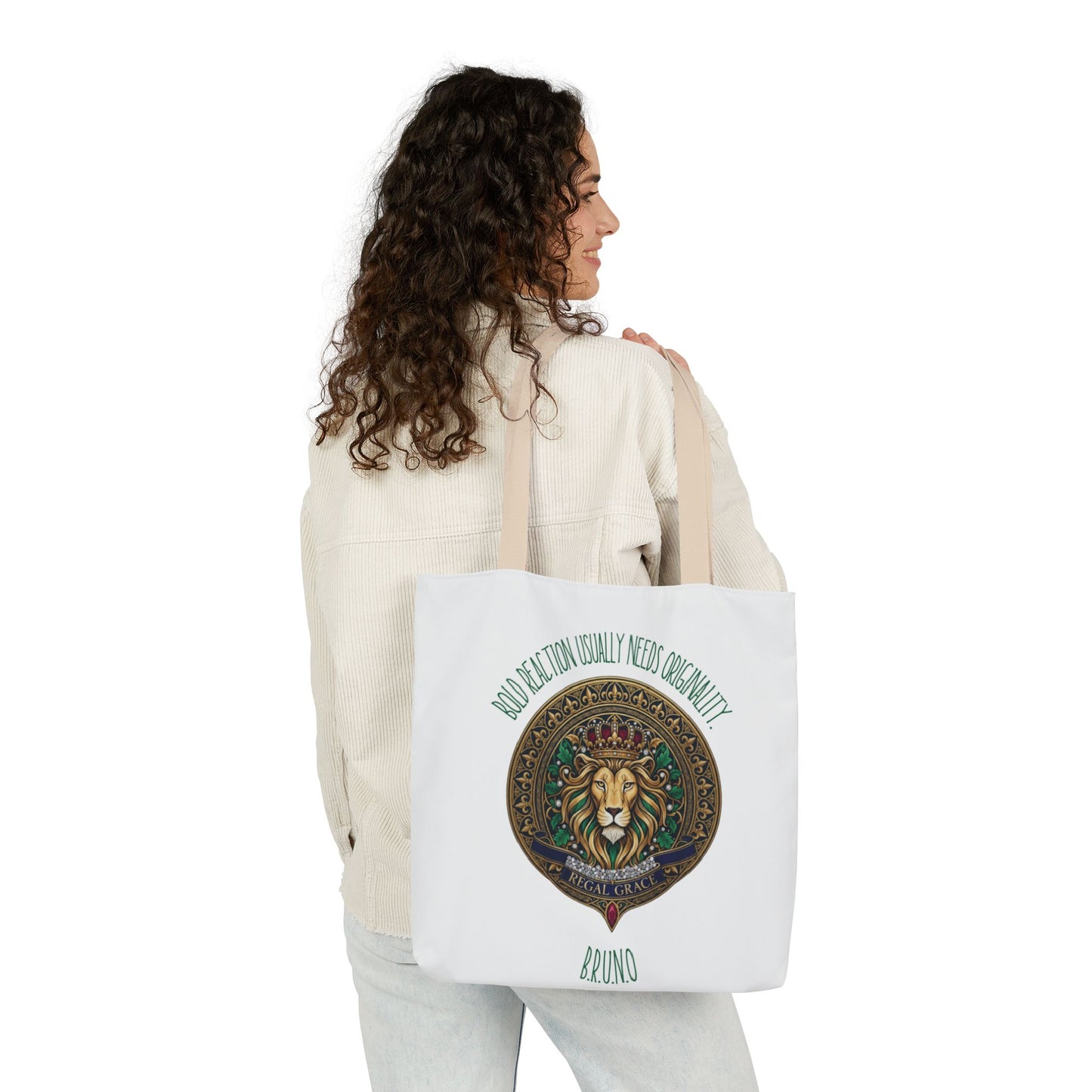 Personalized Initial Quote Circle Lion Canvas Tote Custom Name