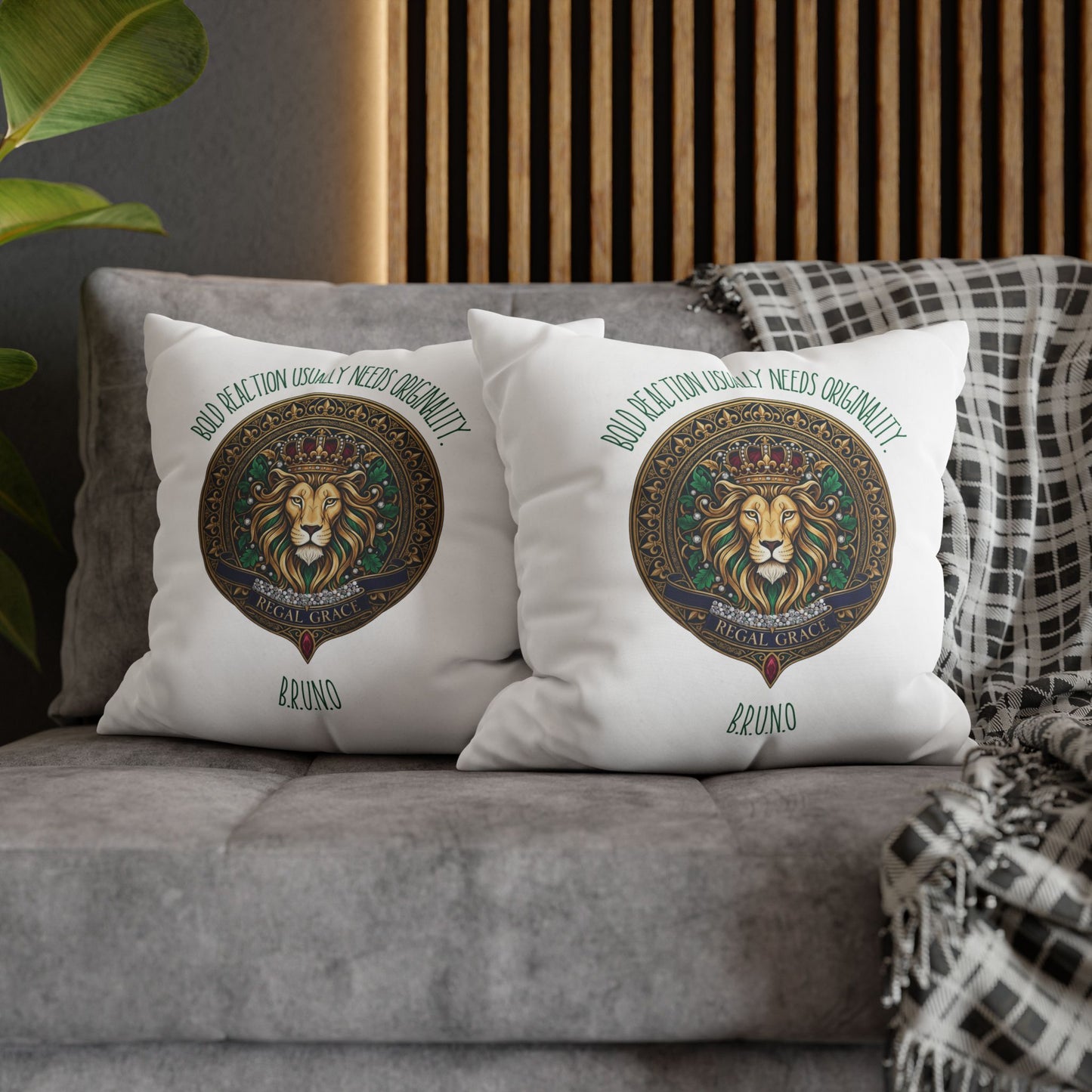 Personalized Initial Quote Circled Lion — Custom Sayings on Square Poly Canvas Pillowcase