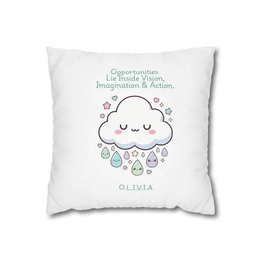 Customized monogrammed pillowcase with personalized quote. High-quality poly canvas square cushion cover, ideal for housewarming, wedding, or anniversary gifts with bespoke text.