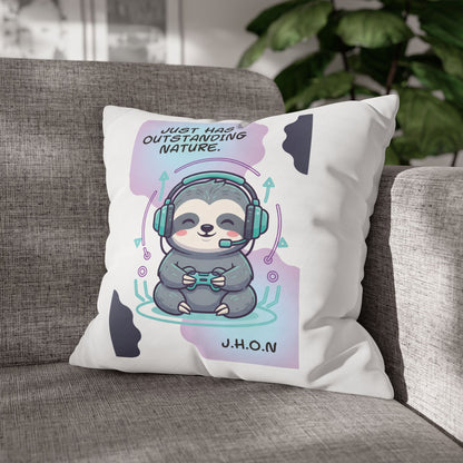 Personalized Initial Quote Sloth Gamer — Custom Sayings on Square Poly Canvas Pillowcase