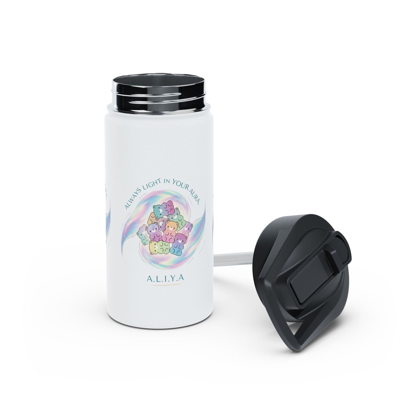 Personalized Initial Pastel Bear Stainless Steel Water Bottle