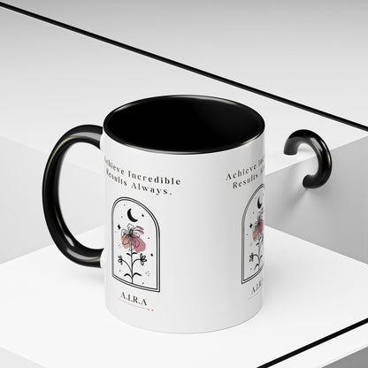 Custom acrostic name mug available in 11oz and 15oz. Features personalized name meaning art and power quotes on premium, dishwasher-safe ceramic. Perfect for office decor and meaningful gifts.