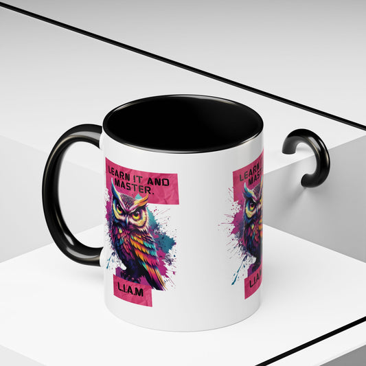 Custom acrostic name mug available in 11oz and 15oz. Features personalized name meaning art and power quotes on premium, dishwasher-safe ceramic. Perfect for office decor and meaningful gifts.