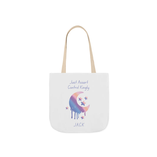 Aesthetic canvas tote bag with custom acrostic name art. Durable, eco-friendly reusable cotton bag featuring a personalized initial quote and minimalist design for sustainable everyday fashion.