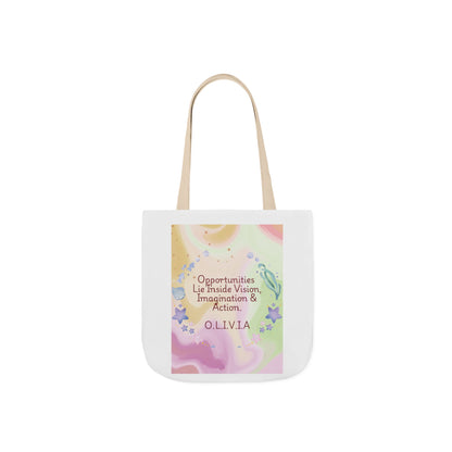 Aesthetic canvas tote bag with custom acrostic name art. Durable, eco-friendly reusable cotton bag featuring a personalized initial quote and minimalist design for sustainable everyday fashion.